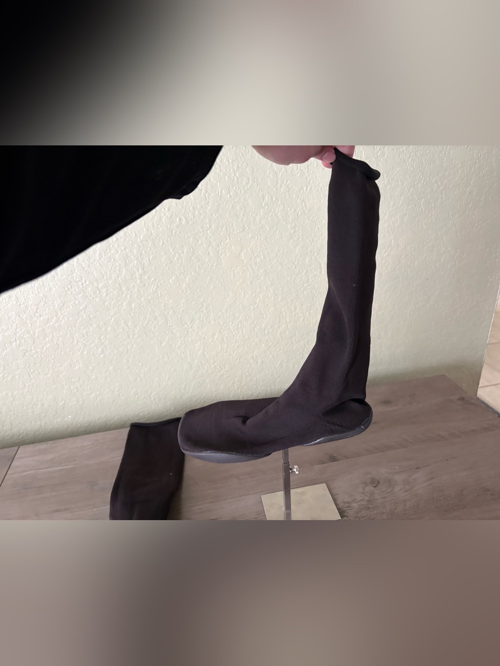 Black Stretch Sock Boots Tall Pull-On Minimalist Flat Boots